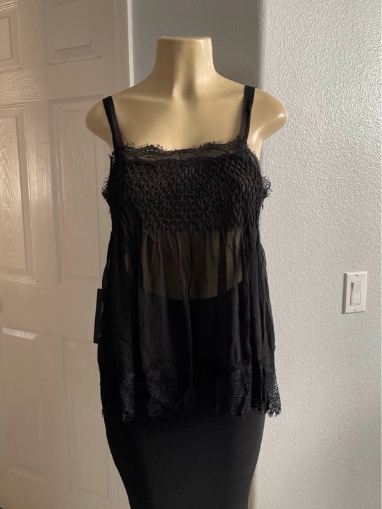 bebe Tops - New Bebe size M Sheer Lace-Trim Black Cami Top